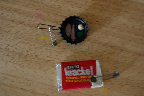 Frying pan and Krackle Bar - These are two of the hat pins (swaps) that I got from Canada.