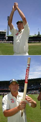 Warne & Mcgrath - Shane Warne and Glenn Mcgrath celebrate Australia's win