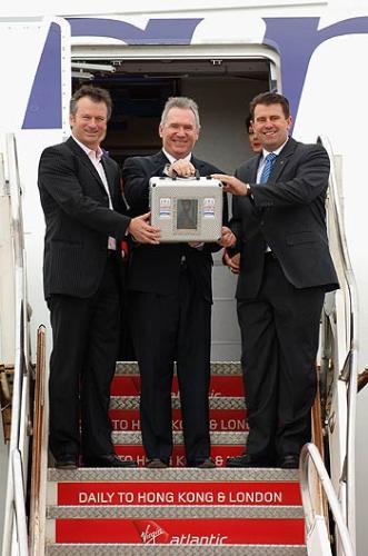 Ashes Urn - Former Australian captains: Steve Waugh, Allan Border and Mark Taylor posing with the 'Ashes Urn'