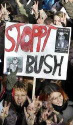 No more war  - Students display a placard during a rally against a possible war in Iraq at the Friedensplatz, or Peace Square, in the western German city of Dortmund on Friday, Feb. 14, 2003. A hundred thousands are expected in Berlin on Feb. 15 (AP Photo/Michael Sohn)