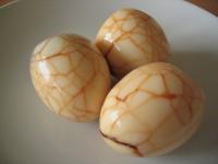 chinese tea egg - this is one of the favorite street food in taiwan, recipe is 8 eggs 3 tbsp of salt, 2 tbsp of five spice chinese herb, 1 pc star anise, 1 tea bag bring the egg to boil and simmer for 3-5 min. drain and cool then gently crack the eggs without removing the shell then place a sauce pan put all the ingredient with water let boil and simmer for an hour so to infuse the flavor then serve. try this