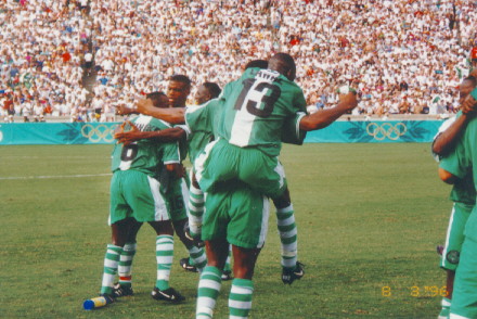 olympic game - men's gold championship game in soccer between nigeria and argentina during the 1996 olympic games in athens, georgia.