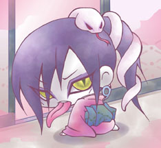 Orochimaru and His New Style - A childish Orochimaru in pink.(*flatter*)