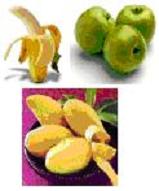Healthy Fruits - A picture of a banana, apple... Healthy fruits.
