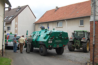 Farmer attacks police with muck spreader - A GERMAN farmer angry with police for trying to confiscate his tractor wrecked three patrol cars and evaded capture for seven hours before an elite unit managed to arrest him, a police spokesman said today. 