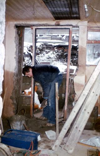 Cottage renovations - This is me moving the kitchen door to make more space for kitchen units.