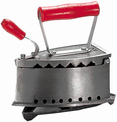 charcoal iron - a unique iron that dont consume electricity power, just a charcoal to heat up the iron then presto your on, but be careful not to blow to the hole beside it, the ash may fall on the clothes your ironing.