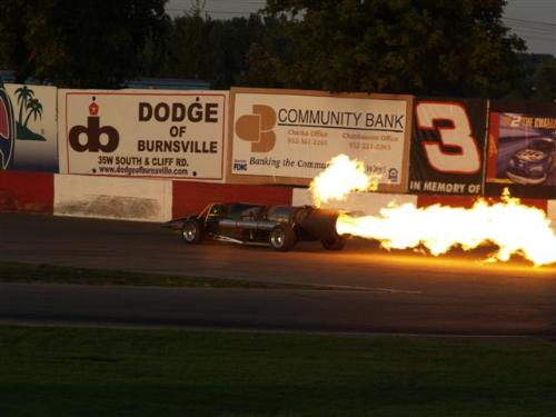 Green MAMBA Jet Car - Racing down the back straighway at Raceway Park Shakopee Minnesota