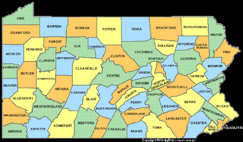 pennsylvania - A county map of pennsylvania