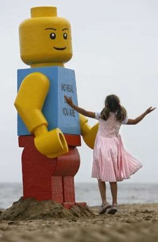 Lego Man - Picture of giant lego man with excited young girl!