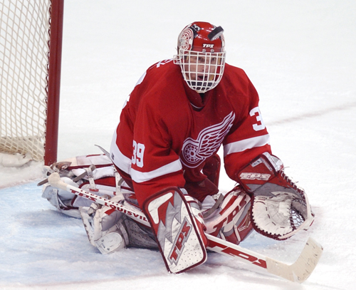Hasek - Hasek covering the puck