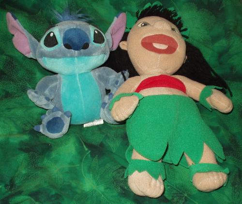 Lilo & Stitch Plush - Lilo is a little Hawaiian girl and Stitch is a little blue alien genetic experiment that was created by an alien mad scientist named Jumba Jookeeba [I think I spelled that wrong]. The series is on the Disney Channel and there are movies out too.