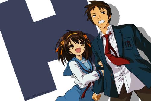 The melancholy of haruhi Suzumiya - This are thje mian characters of this anime series i haruhi and kyon, the H latter is uses frequently to denote her name