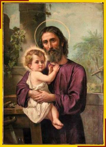 Joseph with Child Jesus - A painting of an artist's impression of Joseph the carpenter of Nazareth, with his son, Jesus, who later became a prophet or teacher and was later crucified for committing some crime in Judea.