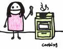 'Now oil, just stay in the pan!' - cooking girl.
