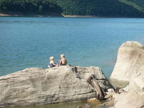 Life - Hiked to some rocks by the beach..my son on left and his friend..enjoying some sun:)