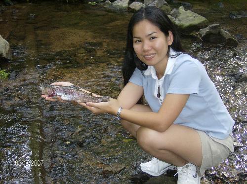 my first trout - i caught this rainbow trout by myself, it's my first trout on our anniververy day! hehehe
