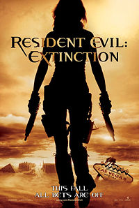 Residen Evil Extinction - the novelization of this film was released in late july 2007, almost two months before the film&#039;s theatrical released. in the novelization, the characters jill valintine and angela ashford appear, despite reports saying they willnot appearin the film. the primary antagonists are dr.sam isaacs and albert wesker, as well as a horde of zombies. also being introduce is a new artificial inteligence villain the white queen similar to the red queen in the first film the white queen is improved extinctionof the red queen, with refined AI