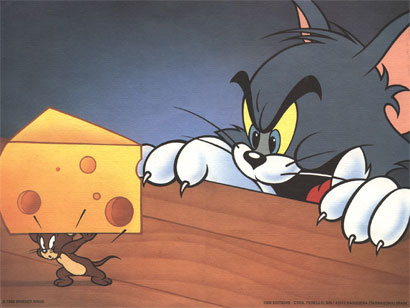 tomn jerry - fighting for piece of cheese.