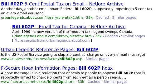 A Google of the subject of Bill 602P - A Google of the subject of Bill 602P about a supposed Internet email tax.