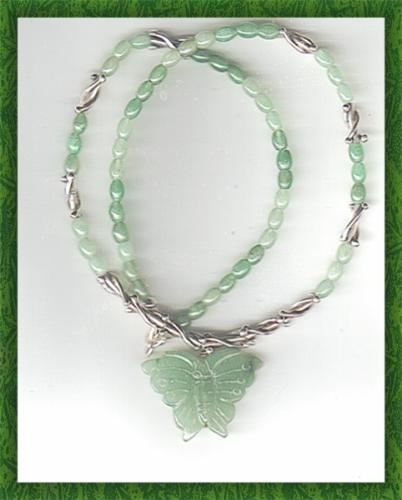 Saldabas Butterfly - Aventurine Butterfly with thai silver vine beads and small round aventurine beads