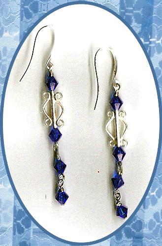 melody earrings - Thai silver curly beads and dark sapphire swarovski bicones. sterling earwires