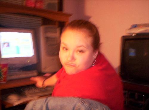 me  - This is me acting goofy!!! Im on the computer on myspace!!! Im also at my friends house!!!