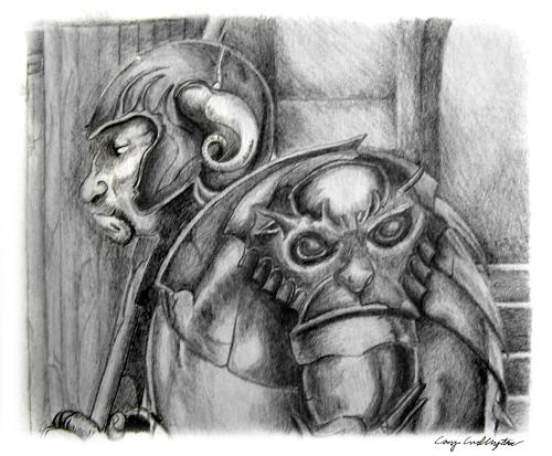 Warrior's Code - An excellent pencil drawing of a warrior on the job.