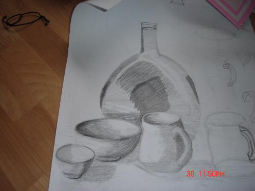 drawing - Pot and mug , drawing