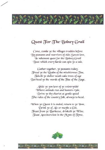 Quest For The Bolney Grail - The introductory rhyme to the clues for the Quest.