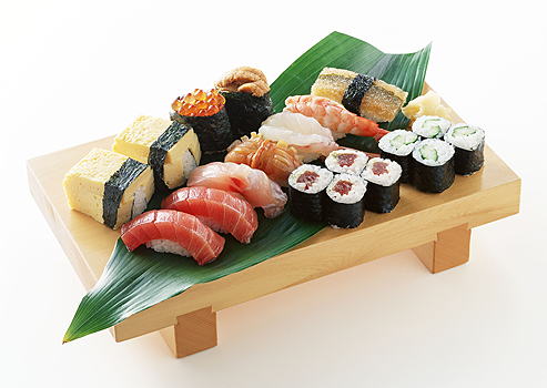 Sushi - A platter of different types of sushi available