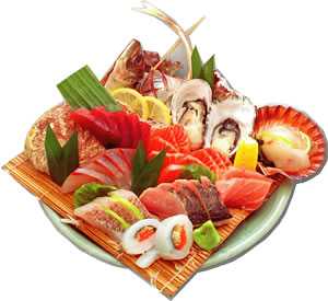 Sashimi - A platter of differet types of sashi (raw fish) available
