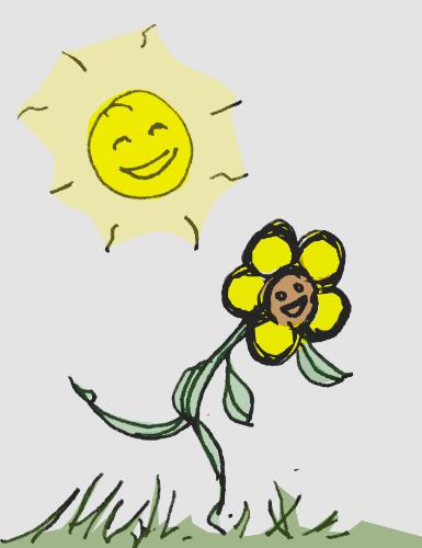 sunflower sketch - A little sketch with a little color added. A sunflower running in the sun.