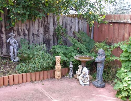 My Bird Bath Western Garden - My bird bath and western theme garden in the shady corner of the yard.
