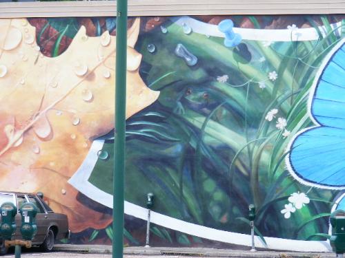 Leaves and a Frog - Leaves and a frog as painted on the Postcard Mural in downtown Lafayette Louisiana