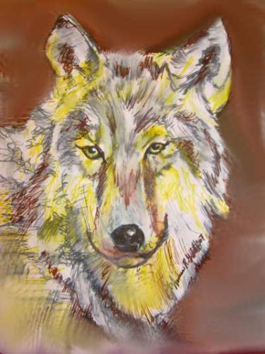 Golden Wolf - This is one of my later art works, drawn with marker on 20 lb paper. It represents a symbol that is very important for me- a golden wolf.