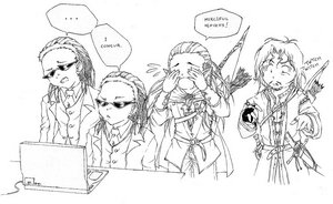 The Internet - Cartoon sketches of students browsing the internet.