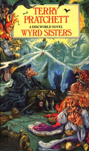Wyrd sisters - Wyrd Sisters is Terry Pratchett's sixth Discworld novel, published in 1988, and re-introduces Granny Weatherwax of Equal Rites.  Essentially a parody or calque of Macbeth, Wyrd Sisters features three witches: Granny Weatherwax; Nanny Ogg, matriarch of a large tribe of Oggs, who owns the most evil cat in the world, (Greebo); and Magrat Garlick, the junior witch, who firmly believes in occult jewellery, even though none of it works.  King Verence I of Lancre is murdered by his cousin, Duke Felmet, and the King's crown and a baby are given by an escaping servant to the three witches. The witches hand the crown and the child to a troupe of traveling actors, acknowledging that destiny will eventually take its course and Tomjon will grow up to defeat Duke Felmet.  However, the kingdom is angry and doesn't want to wait 15 years so the witches move it forward in time. Meanwhile, the duke has decided to get a play written and performed that is favourable to him so he sends the jester to Ankh-Morpork to recruit the same travelling (now stationary) company that Tomjon is in.  The only problem is that Tomjon does not want to be king. Luckily, the jester turns out to be his brother and he becomes king instead.