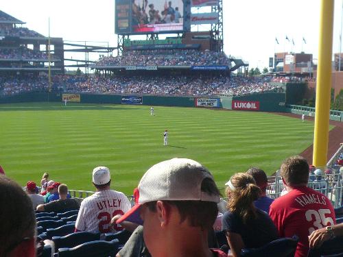 Philadelphia Phillies - Picture of the three Phillies outfielders during the game - Victorino, Rowand and Burrell. They all contributed to todays win over the Marlins and are very good players.