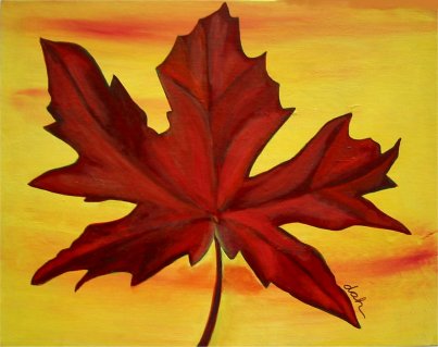 Autumn Leaf  - Usually I use oil colors when I paint, but a gorgeous fall leaf tempted me to try acrylics because of the bold colors required to do it justice. This painting is 16' x 20' on canvas.