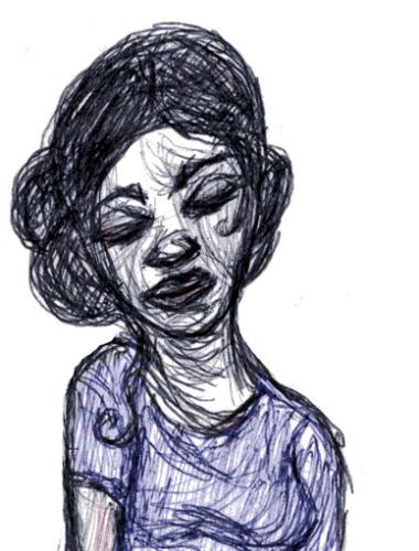 shrugging woman - A drawing of a woman shrugging. Originally drawn on paper with ink. The color was added in photoshop