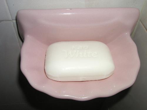porcelain soap holder - The lovely pink porcelain soap hloder in my bathroom.