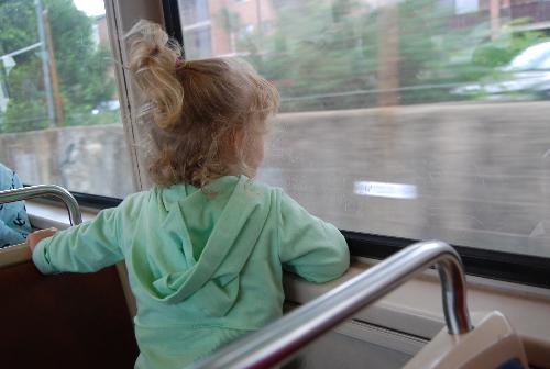 Courtney on the Subway  - Courtney&#039;s first subway ride--looking out the window!