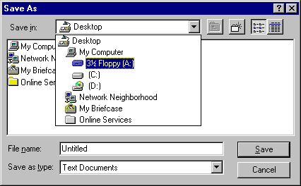 Dropdown Menu - Dialog then saveas droplist going to drive a:.