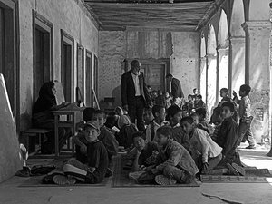 Class Students - They are first class students at a makeshift room.