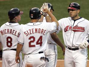 Cleveland Indians - Everyone congratulating Travis Hafner for his home run.