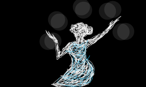 dancer - A sketch of a white dancer with a blue dress on a black background.