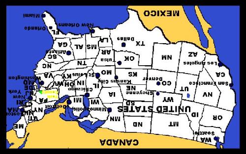 Map of US rotated vertically - United State of America