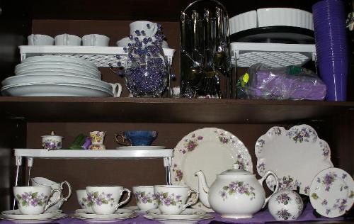 My Violet Teaset Collection - My violet tea set collection with extra bits added.