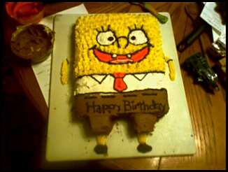 SpongeBob Cake - I made this cake for a birthday club member where I worked. He acted like spongebob, so it was appropriate. He loved this cake. It turned out pretty good.